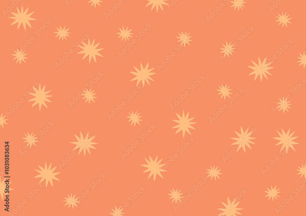 Funky yellow stars burst on orange background. Stock vector illustration in flat style. Funky yellow stars burst on orange background. Stock vector illustration in flat style.