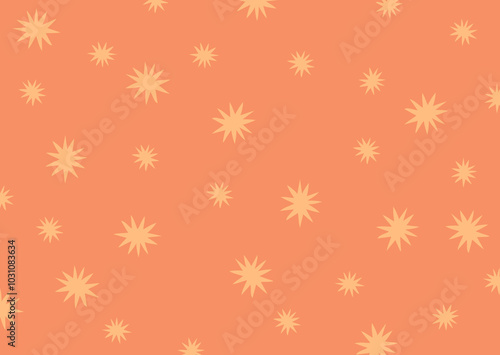 Funky yellow stars burst on orange background. Stock vector illustration in flat style.