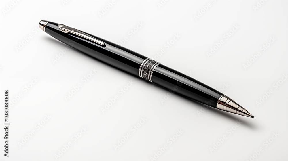 pen isolated on white, ballpoint mockup, elegant silver black pen pen isolated on white, ballpoint mockup, elegant silver black pen
