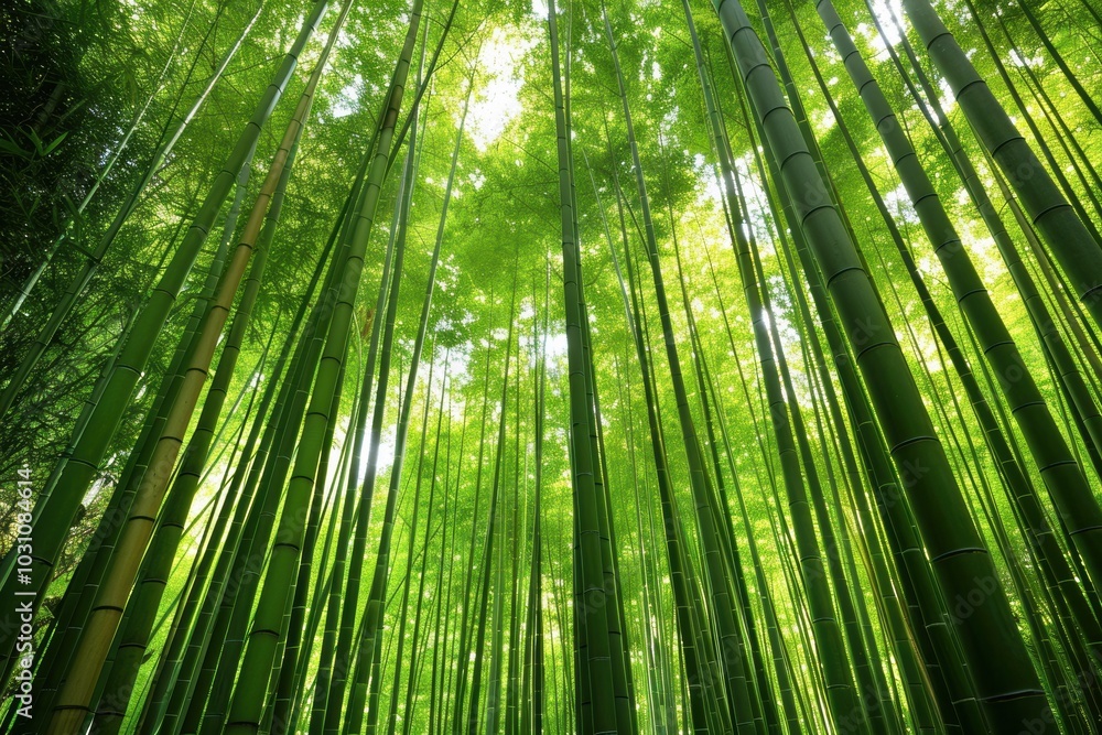 Exploring a tranquil bamboo forest with towering green stalks reaching toward the sun in a serene natural setting, inviting peace and reflection in a sunny afternoon Exploring a tranquil bamboo forest with towering green stalks reaching toward the sun in a serene natural setting, inviting peace and reflection in a sunny afternoon
