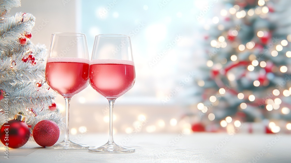 Festive Wine Glasses with Holiday Background Festive Wine Glasses with Holiday Background