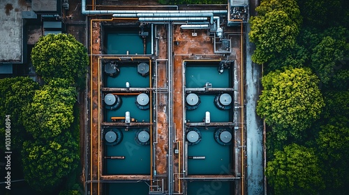 Wallpaper Mural An overhead view of a hydrogen energy plant with large storage tanks and pipelines, surrounded by greenery, symbolizing clean energy production.  Torontodigital.ca