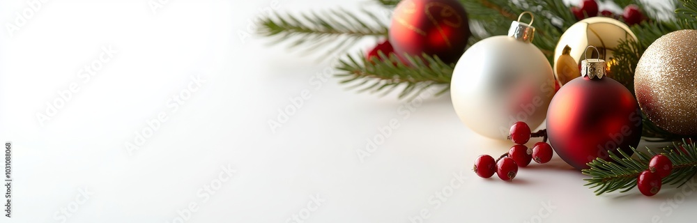 Branches and baubles of a Christmas tree isolated on white Branches and baubles of a Christmas tree isolated on white