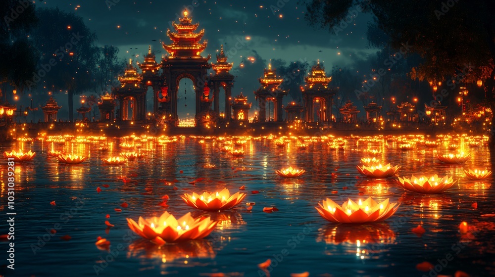 Obraz premium diyas on river