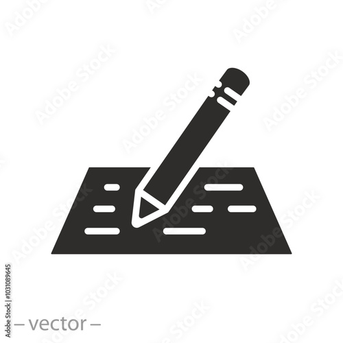 write or correct document, edit text pencil icon, review or proofread grammar, essay manuscript, flat vector illustration