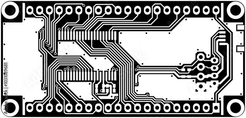Tracing conductors of printed circuit board
of electronic device. Vector engineering 
drawing of pcb. Electric technology background.
Technic computer cad design.