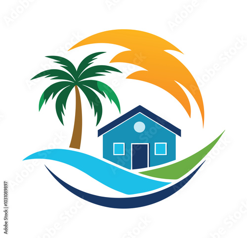 House and palm trees silhouette illustration vector
