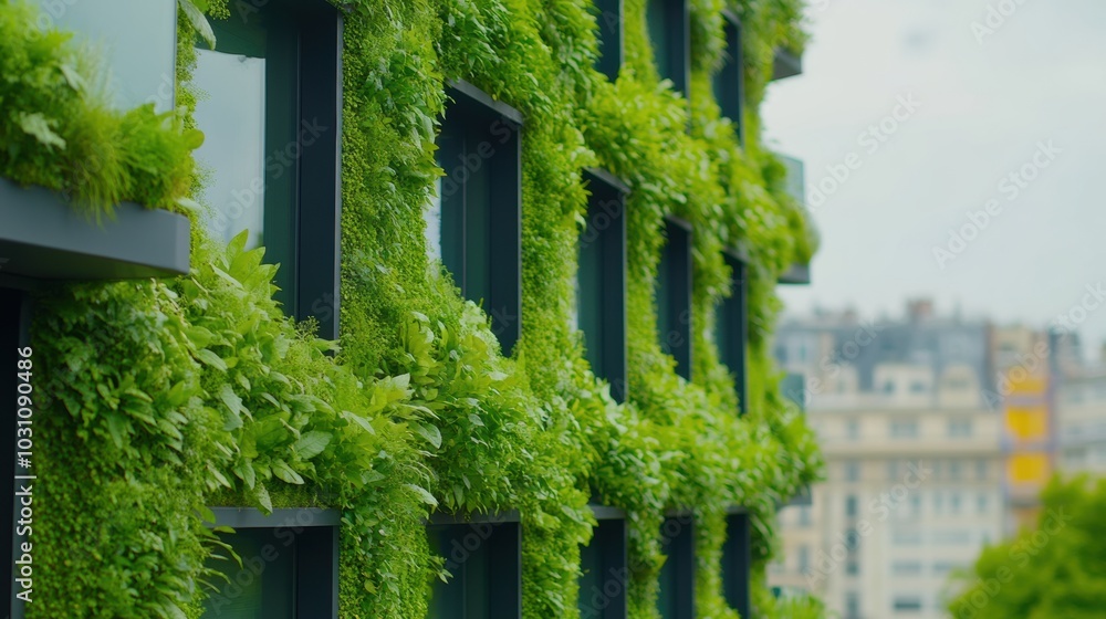 Vertical garden on a modern building facade enhances urban greenery and sustainability, AI Vertical garden on a modern building facade enhances urban greenery and sustainability, AI
