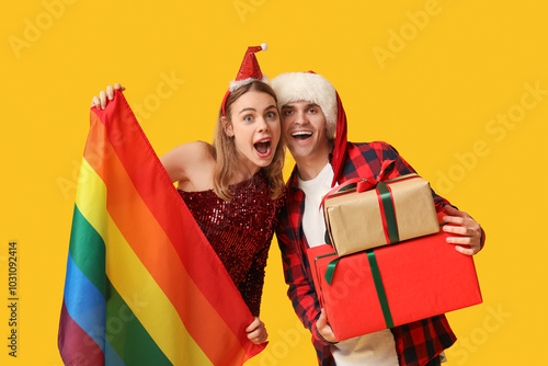 Excited couple celebrating ...