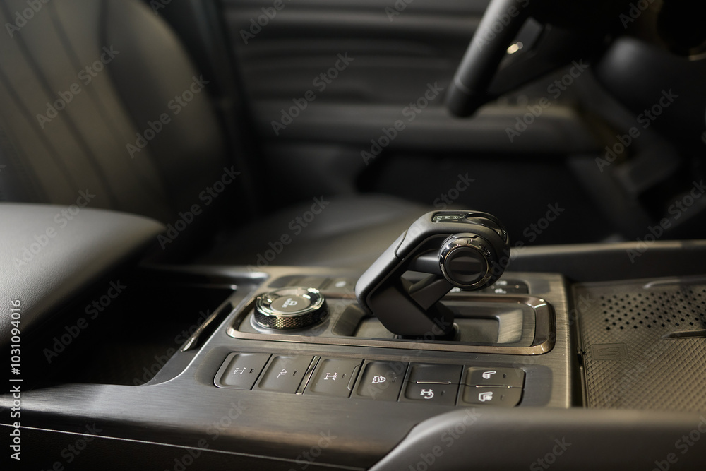 Macro shot of a car gear lever an essential auto part Macro shot of a car gear lever an essential auto part