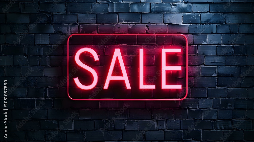 Obraz premium Light Red Neon 'SALE' Sign on a Brick Wall
