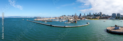 Aerial View of San Francisco Skyline with Coit Tower and Bay Bridge