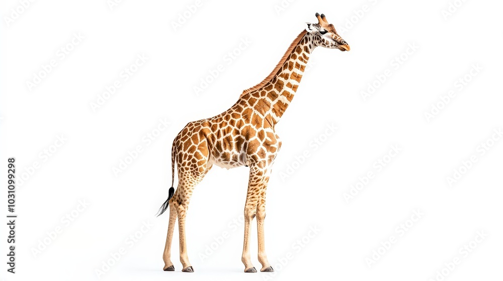Fototapeta premium Ultimate Realism: High-Quality Isolated Giraffe Stock Photo Captured Cinematically