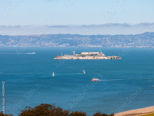 Aerial View of Alcatraz Island and San Francisco Cityscape photo