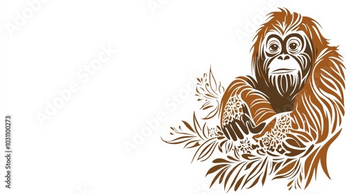 Whimsical Orangutan Doodle Tattoo Design in Cottagecore Aesthetic on White Background photo