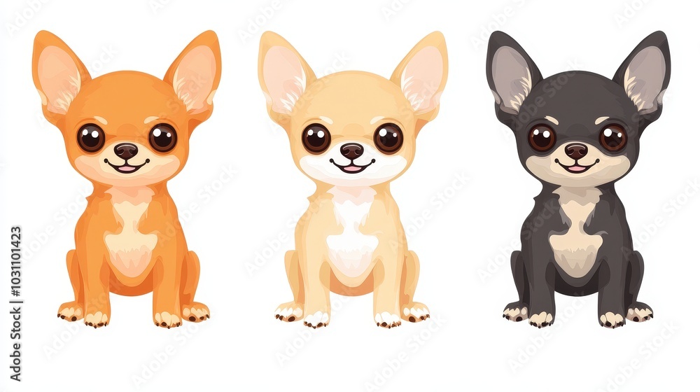 Cute Chihuahua Clipart Set of 4 in Simple Colors on White Background for Design Projects Cute Chihuahua Clipart Set of 4 in Simple Colors on White Background for Design Projects