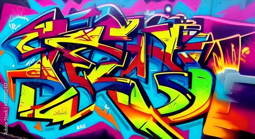 Vibrant Abstract Graffiti Art with Bold Shapes and Bright Colors | 322