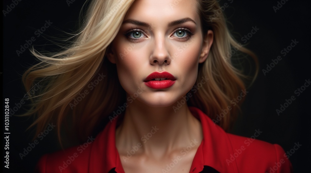 Striking portrait of a woman with blonde hair and vibrant red lips against a dark background, conveying elegance and confidence. Perfect for beauty and fashion concepts.
Striking portrait of a woman with blonde hair and vibrant red lips against a dark background, conveying elegance and confidence. Perfect for beauty and fashion concepts.