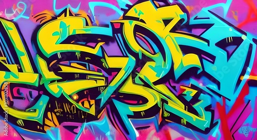 Vibrant Abstract Graffiti Art with Bold Shapes and Bright Colors | 349