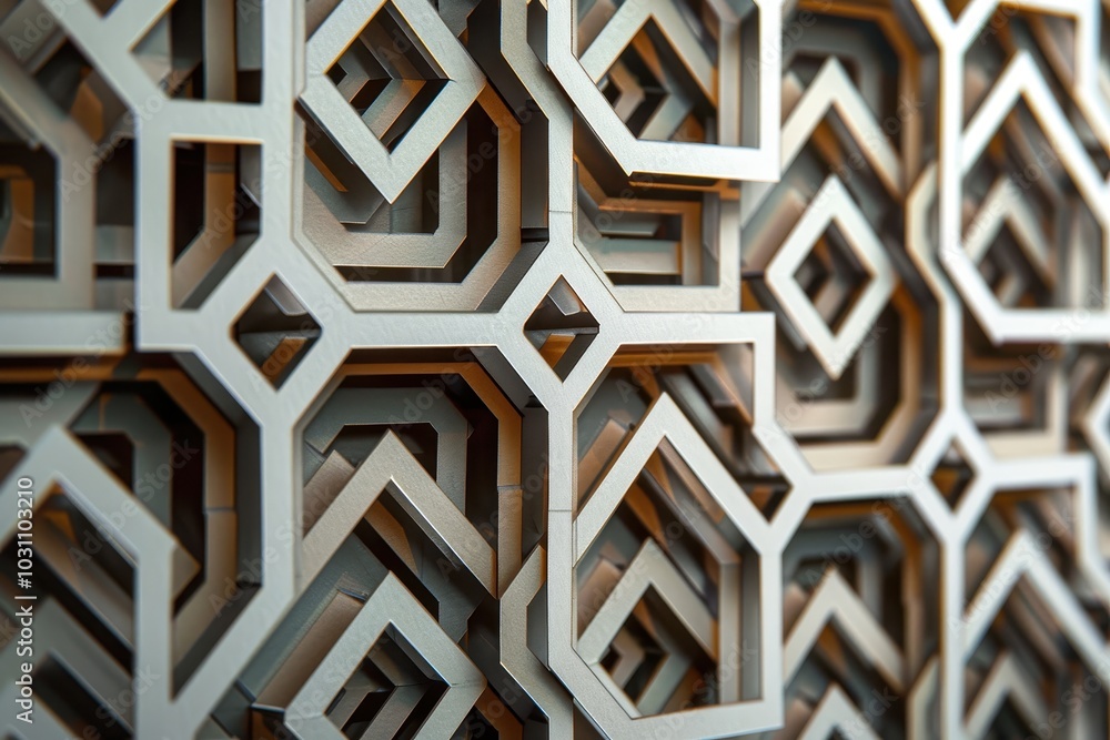 Intricate geometric wall design showcasing a fusion of modern architecture with textured three-dimensional patterns in a contemporary interior setting Intricate geometric wall design showcasing a fusion of modern architecture with textured three-dimensional patterns in a contemporary interior setting