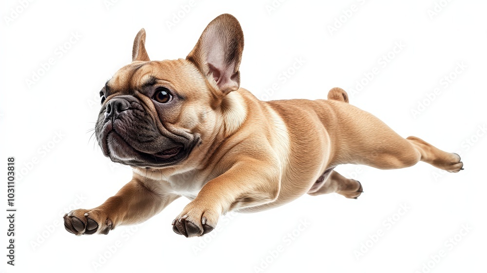 Majestic French Bulldog Soaring in High-Quality Hyperealistic Stock Photograph with Studio Lighting on White Background Majestic French Bulldog Soaring in High-Quality Hyperealistic Stock Photograph with Studio Lighting on White Background