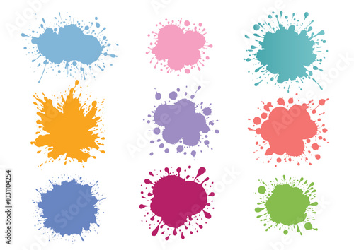 Color paint splatter. Colorful ink stains, abstract paints splashes and wet splats. Watercolor or slime stain vector set. Colorfull stain and splash, splat messy, inkblot splashing illustration