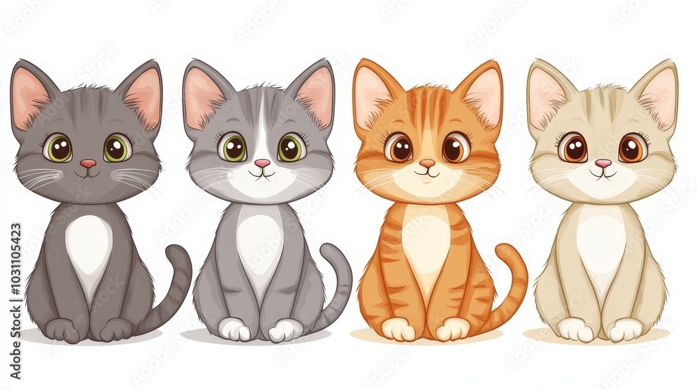 Playful Tabby Cat Clipart Set of 4 in Simple Colors on White Background Playful Tabby Cat Clipart Set of 4 in Simple Colors on White Background