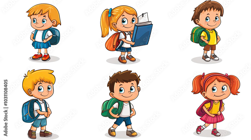 Kids With Backpacks Happily Heading to School Generative AI Kids With Backpacks Happily Heading to School Generative AI