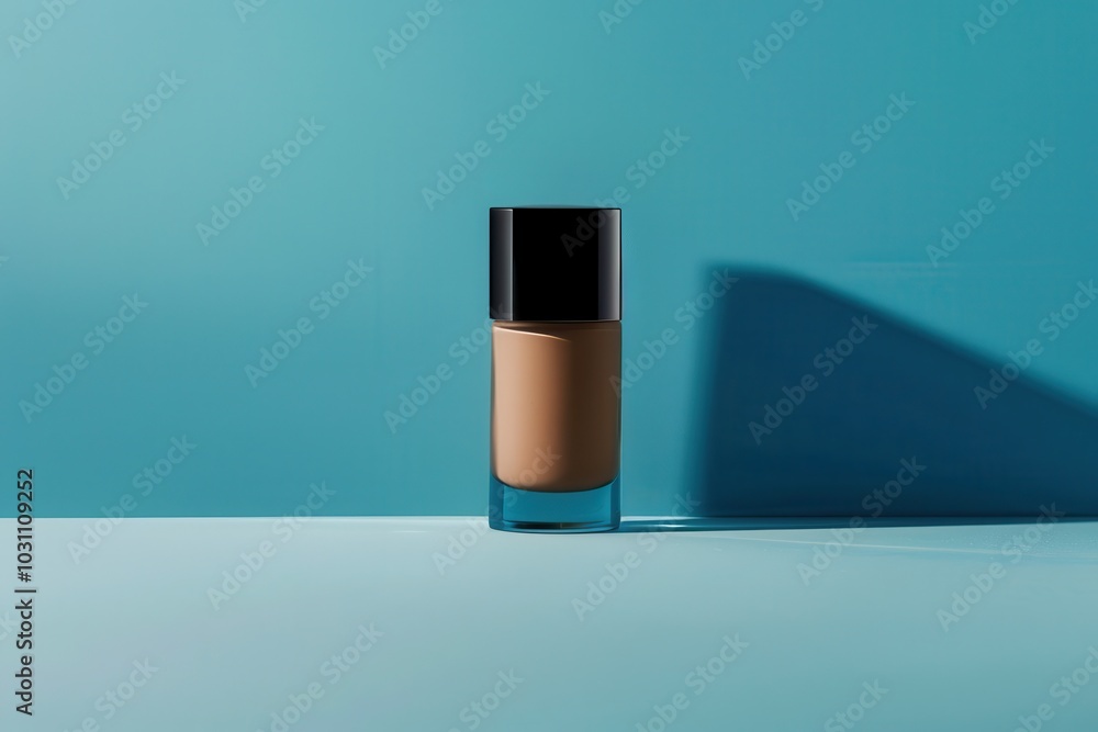 A close-up view of a nail polish bottle with a black cap, resting on a light surface, illuminated by soft natural light and casting gentle shadows A close-up view of a nail polish bottle with a black cap, resting on a light surface, illuminated by soft natural light and casting gentle shadows