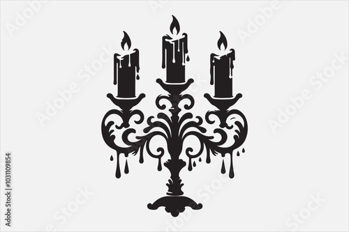 A silhouette of a candelabrum with three arms.