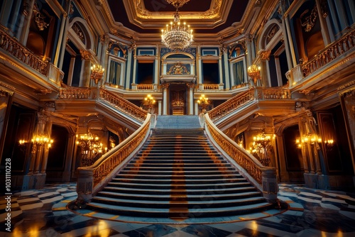 Grand Opulent Staircase in Luxurious Estate Interior