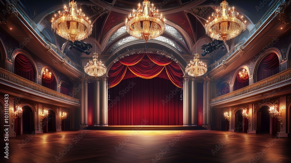 Fototapeta premium Elegant Concert Hall with Crystal Chandeliers