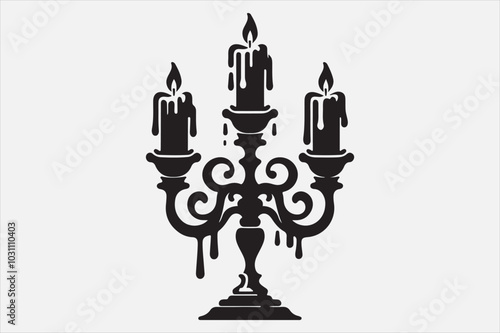 A silhouette of a candelabrum with three arms.