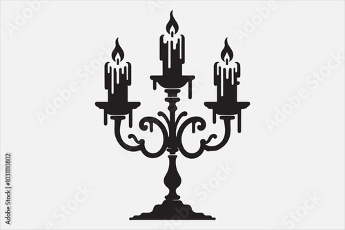 A silhouette of a candelabrum with three arms.