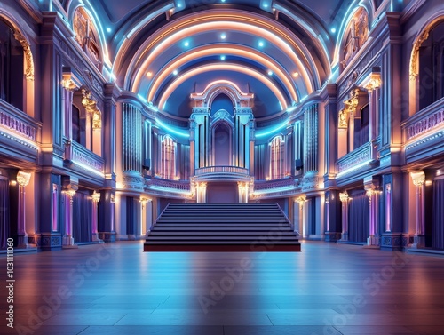 Stunning Ornate Concert Hall Interior with Dramatic Lighting