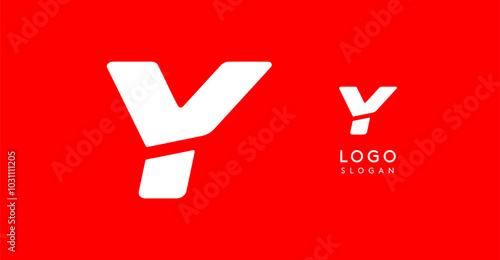 Bold angular letter Y, geometric cutouts, minimalist sporty style, dynamic corporate identity, athletic and automotive logo, strong typographic design. Vector typeset