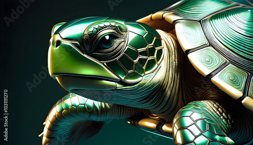 Closeup portrait of a shiny green turtle digital art illustration wallpaper photo