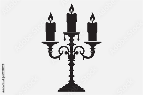 A silhouette of a candelabrum with three arms.