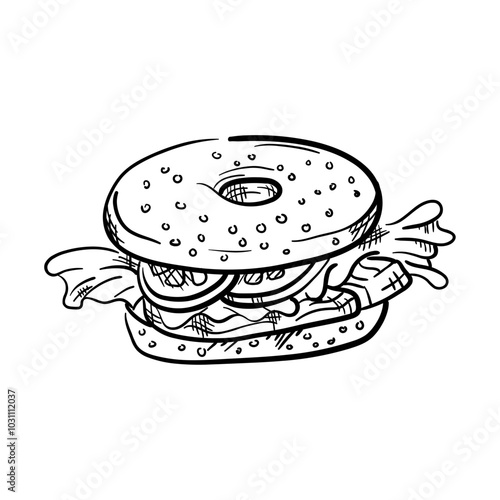 Bagel Hand-Drawn Food Vector Icon