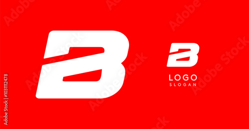 Bold angular letter B, geometric cutouts, minimalist sporty style, dynamic corporate identity, athletic and automotive logo, strong typographic design. Vector typeset