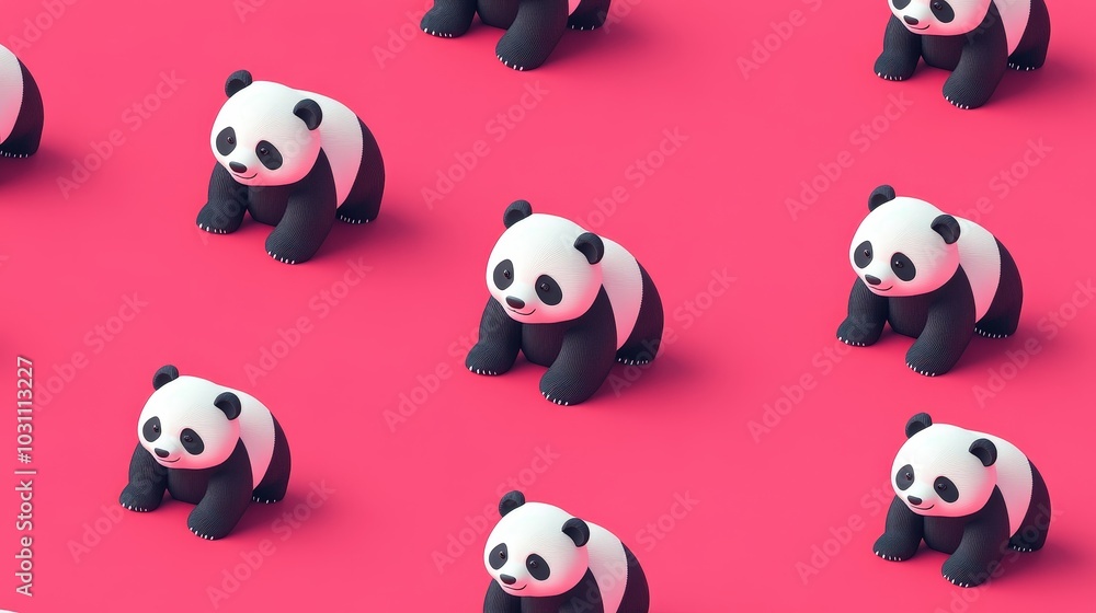 Obraz premium Pandaa-Boo: Playful Shadow Pattern on Pink Background in Isometric View