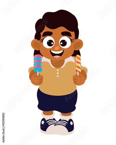afro little girl eating lollipops candies