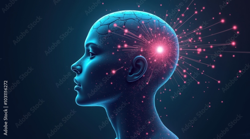 a human head with fragmented features, rendered in a sleek, geometric style. a human head with fragmented features, rendered in a sleek, geometric style.