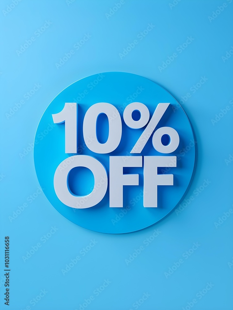 Light Blue '10% OFF' Promotional Sign on a Light Blue Background Light Blue '10% OFF' Promotional Sign on a Light Blue Background