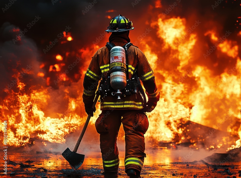 Fototapeta premium In to the fire, a Firefighter searches for possible survivors