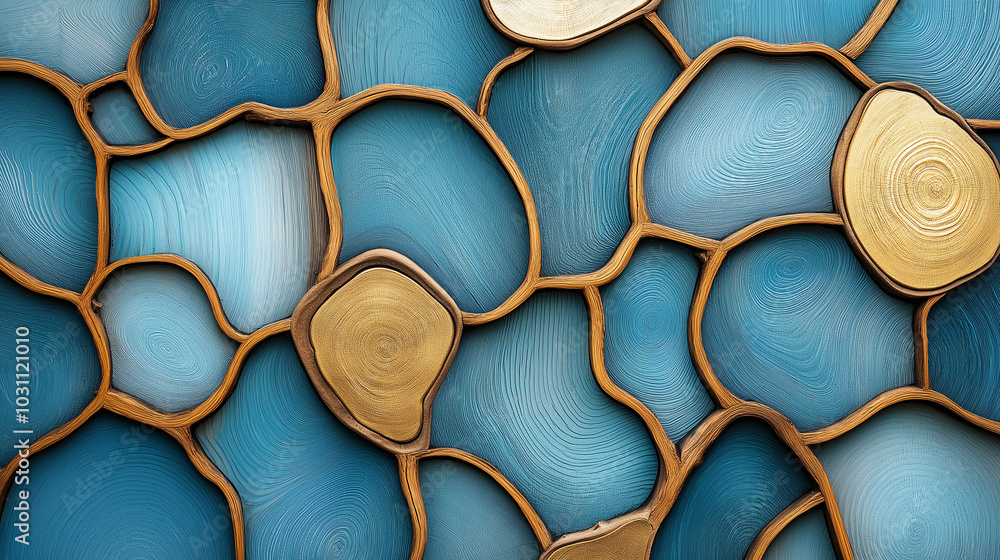 The image is a blue and gold mosaic with a blue background The image is a blue and gold mosaic with a blue background