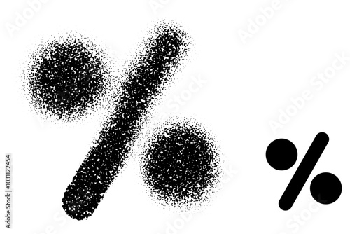 Vector illustration of a percentage symbol with stippling texture, creating a dotted effect, ideal for finance or discount themes.