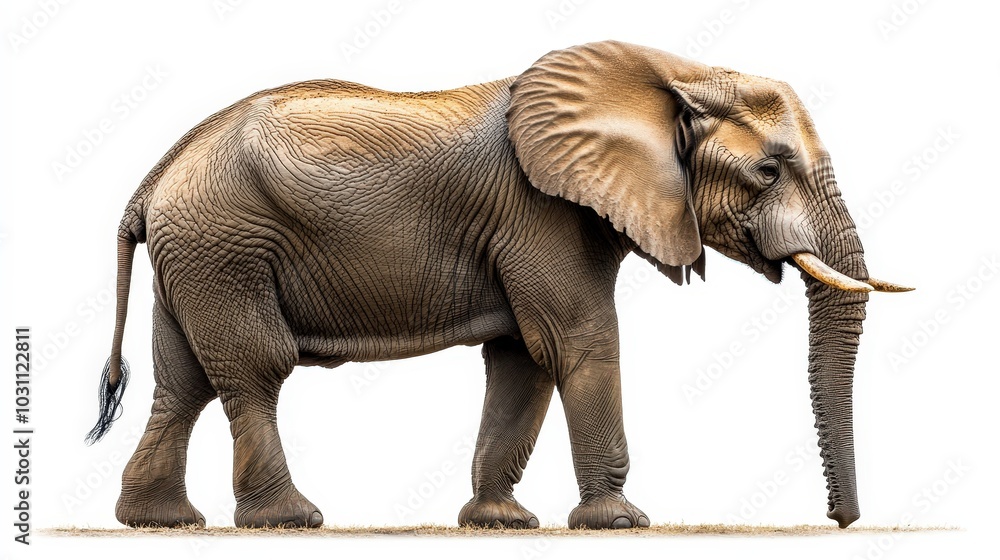 Fototapeta premium Majestic African Elephant in Hyperealistic High-Quality Image on White Background | Studio Photography Asset with Contrast and Lighting Detail