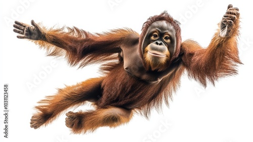 Hyperealistic Orangutan in Flight on White Background for Product Photography