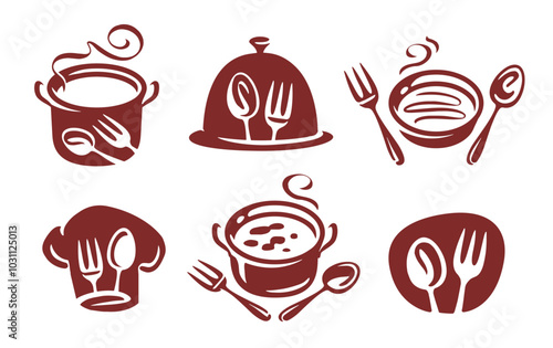 Cooking set of emblems or badges. Food service concept. Symbols for restaurant or eatery menu